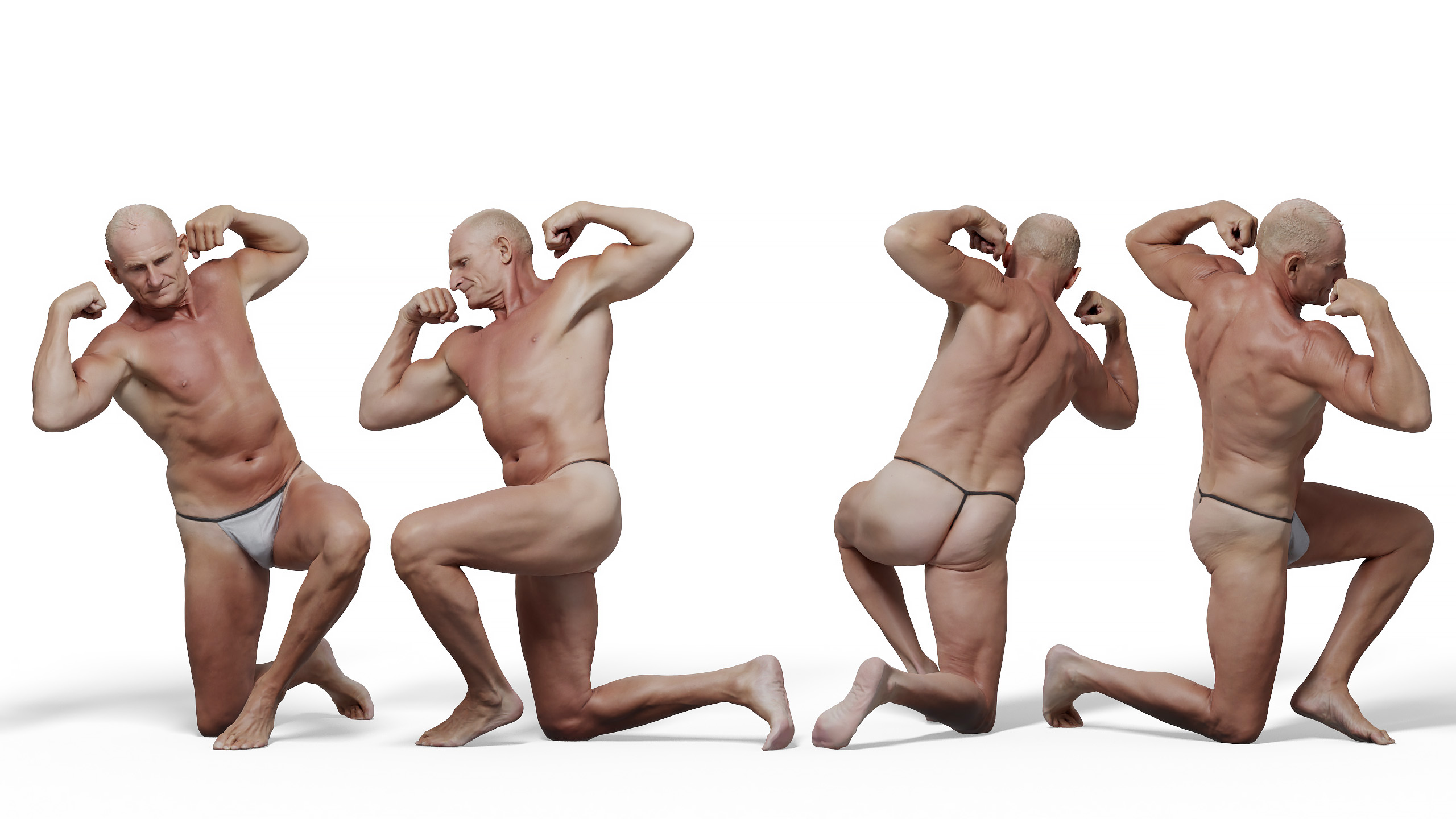 Male Anatomy muscled 3d reference download knee drop pose